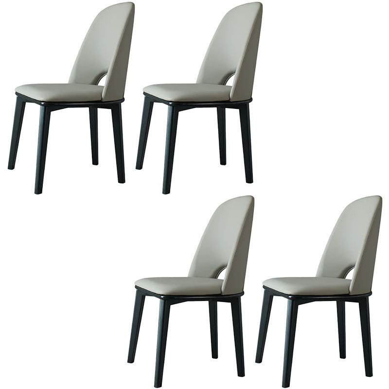 Contemporary Leather Dining Chairs Armless Open Back Chairs with Wood Legs