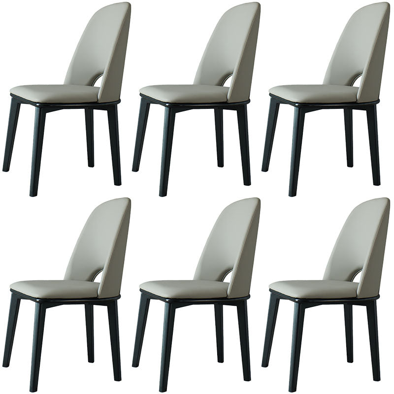 Contemporary Leather Dining Chairs Armless Open Back Chairs with Wood Legs