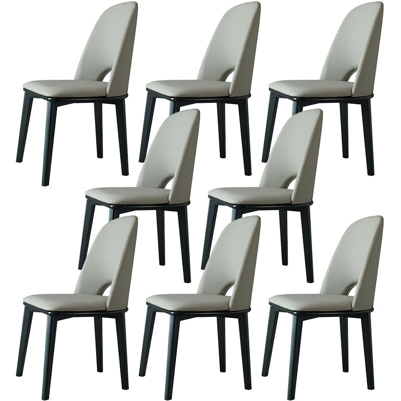 Contemporary Leather Dining Chairs Armless Open Back Chairs with Wood Legs