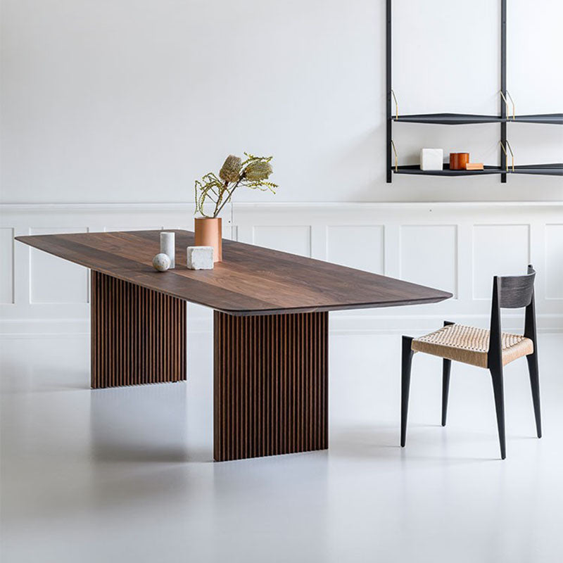 Solid Wood Modern Dining Table Rectangle Kitchen Furniture with Double Pedestal Base