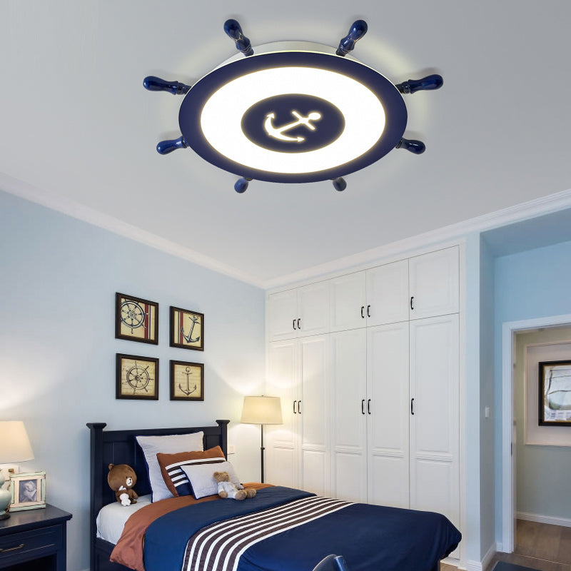 Circular Shape LED Ceiling Lamp Kids Style Iron 2 Lights Flush Mount for Bedroom