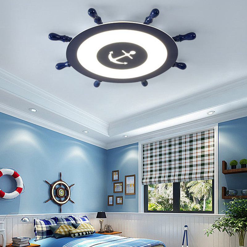 Circular Shape LED Ceiling Lamp Kids Style Iron 2 Lights Flush Mount for Bedroom