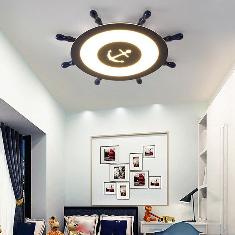 Circular Shape LED Ceiling Lamp Kids Style Iron 2 Lights Flush Mount for Bedroom