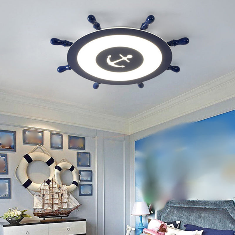 Circular Shape LED Ceiling Lamp Kids Style Iron 2 Lights Flush Mount for Bedroom