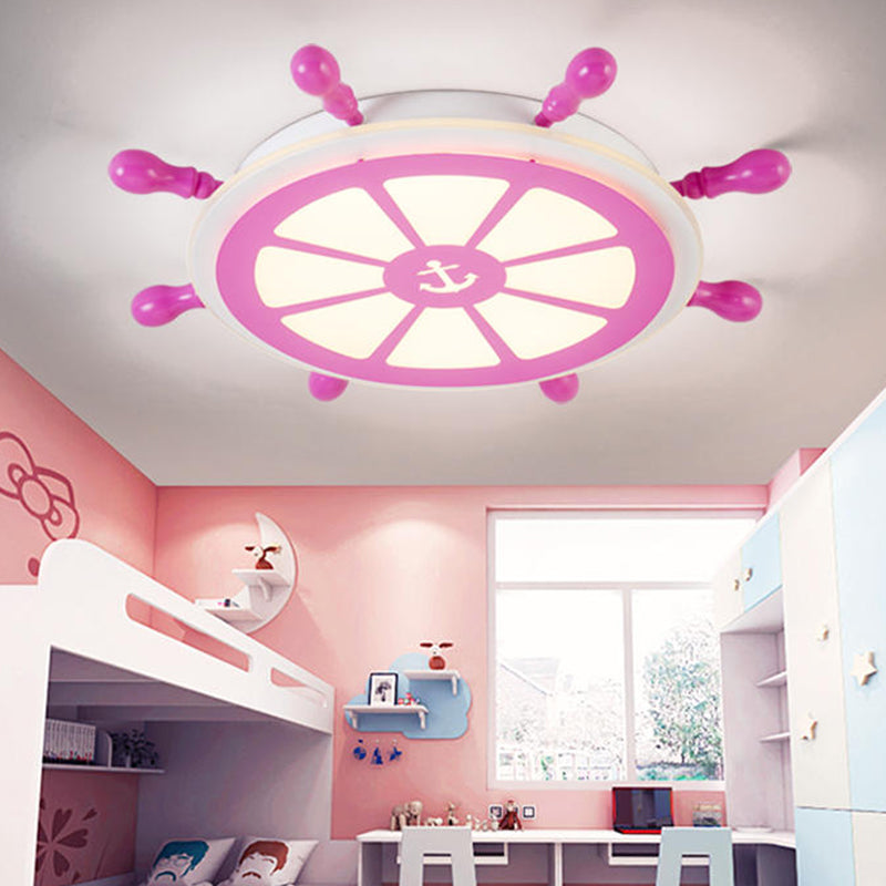 Round Shape LED Ceiling Lamp Kids Style Steel 2 Lights Flush Mount for Bedroom