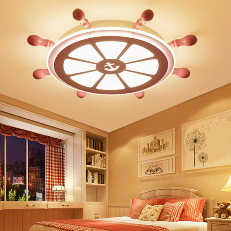 Round Shape LED Ceiling Lamp Kids Style Steel 2 Lights Flush Mount for Bedroom