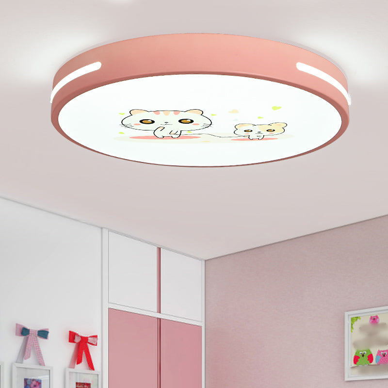 Round Shape LED Ceiling Lamp Kids Style Iron 1 Light Flush Mount for Dining Room