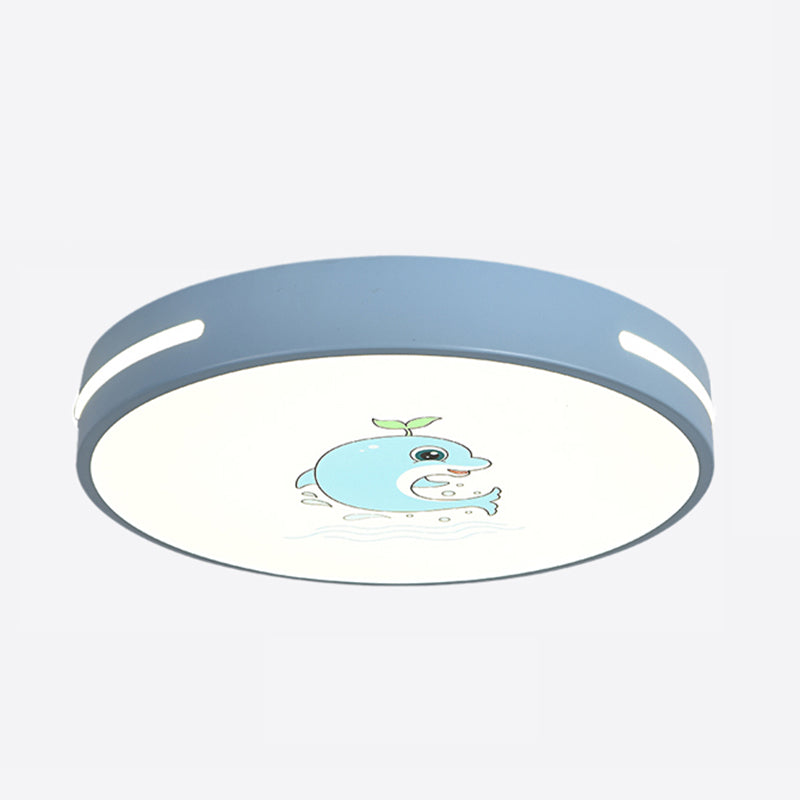 Round Shape LED Ceiling Lamp Kids Style Iron 1 Light Flush Mount for Dining Room