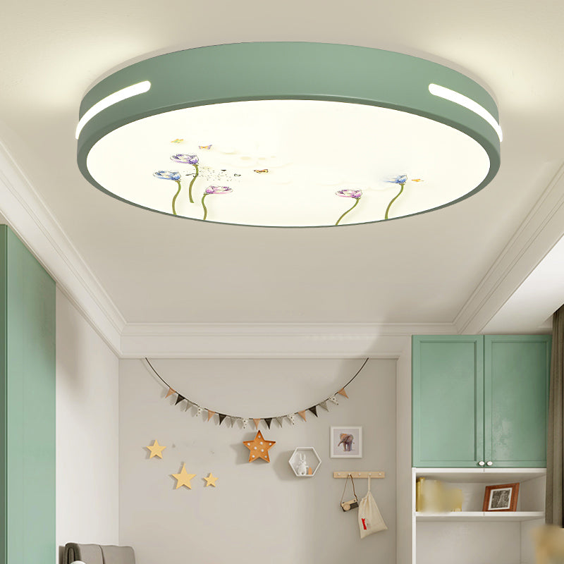 Round Shape LED Ceiling Lamp Kids Style Iron 1 Light Flush Mount for Dining Room