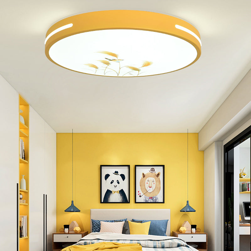 Round Shape LED Ceiling Lamp Kids Style Iron 1 Light Flush Mount for Dining Room