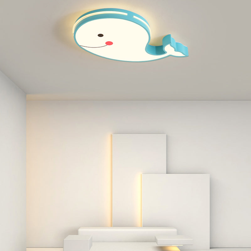 Whale Shape LED Ceiling Lamp Kids Style Iron 1 Light Flush Mount for Bedroom