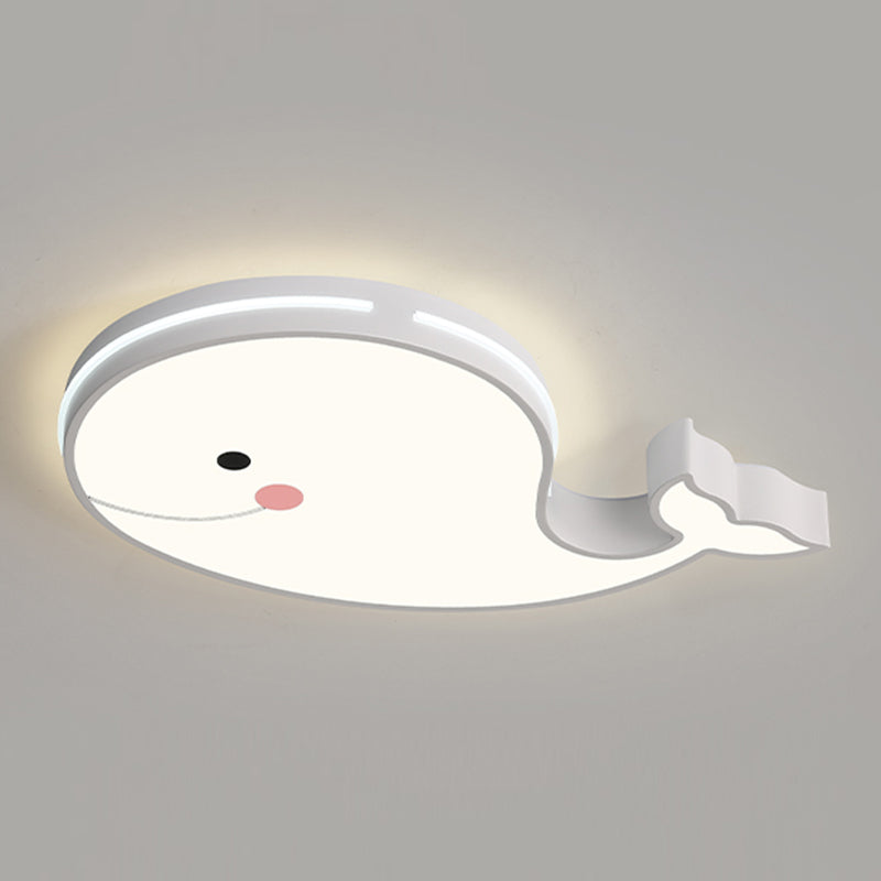 Whale Shape LED Ceiling Lamp Kids Style Iron 1 Light Flush Mount for Bedroom