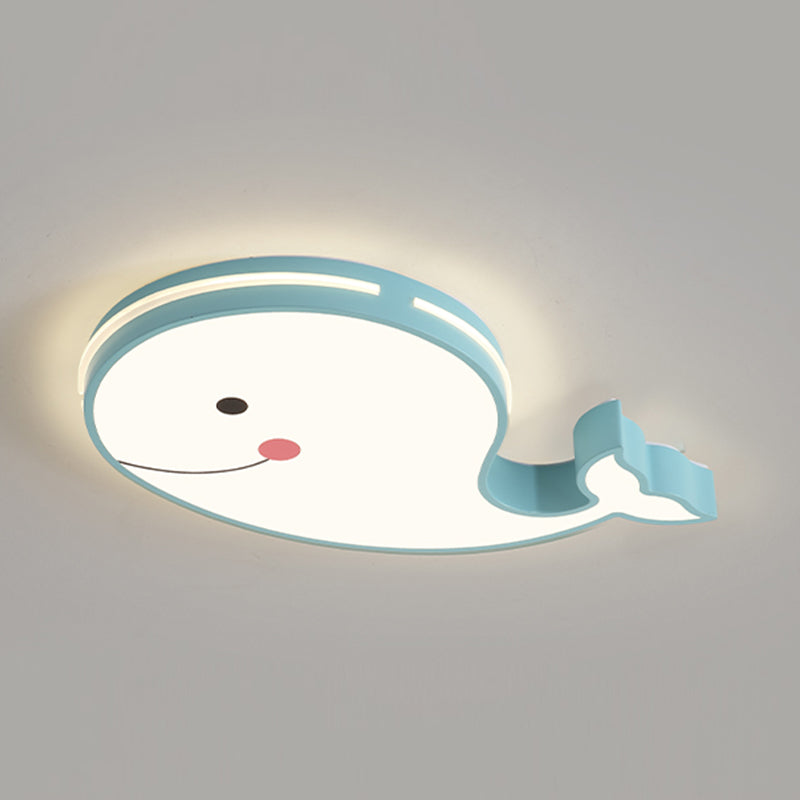 Whale Shape LED Ceiling Lamp Kids Style Iron 1 Light Flush Mount for Bedroom