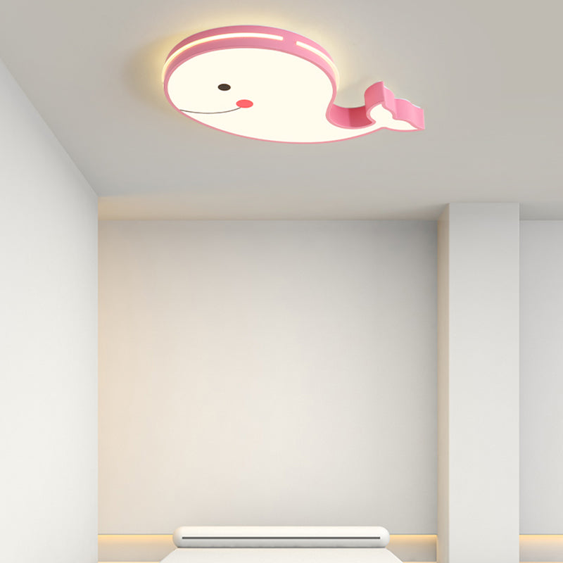 Whale Shape LED Ceiling Lamp Kids Style Iron 1 Light Flush Mount for Bedroom