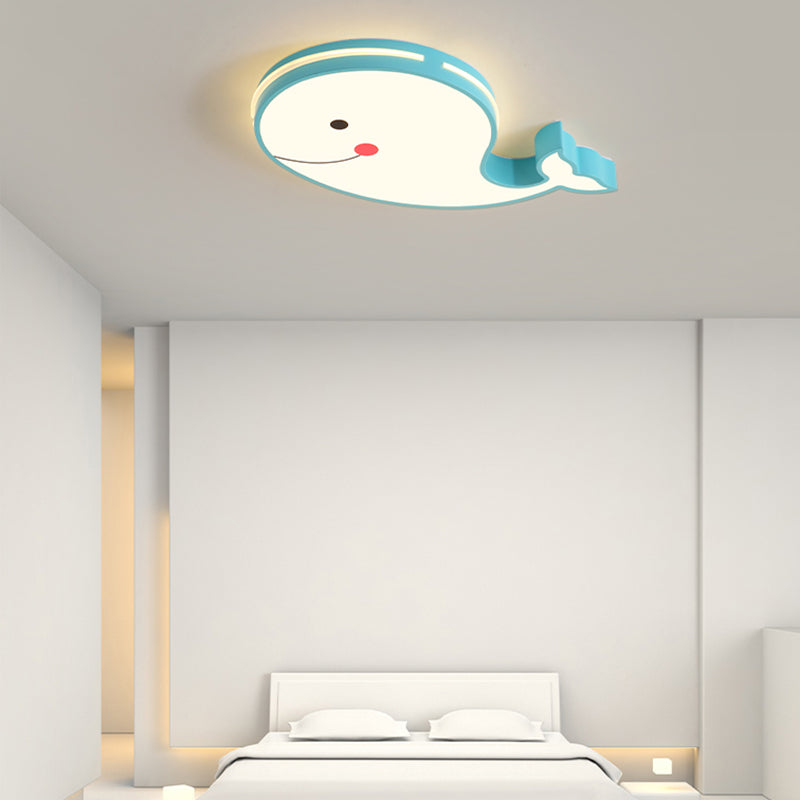 Whale Shape LED Ceiling Lamp Kids Style Iron 1 Light Flush Mount for Bedroom