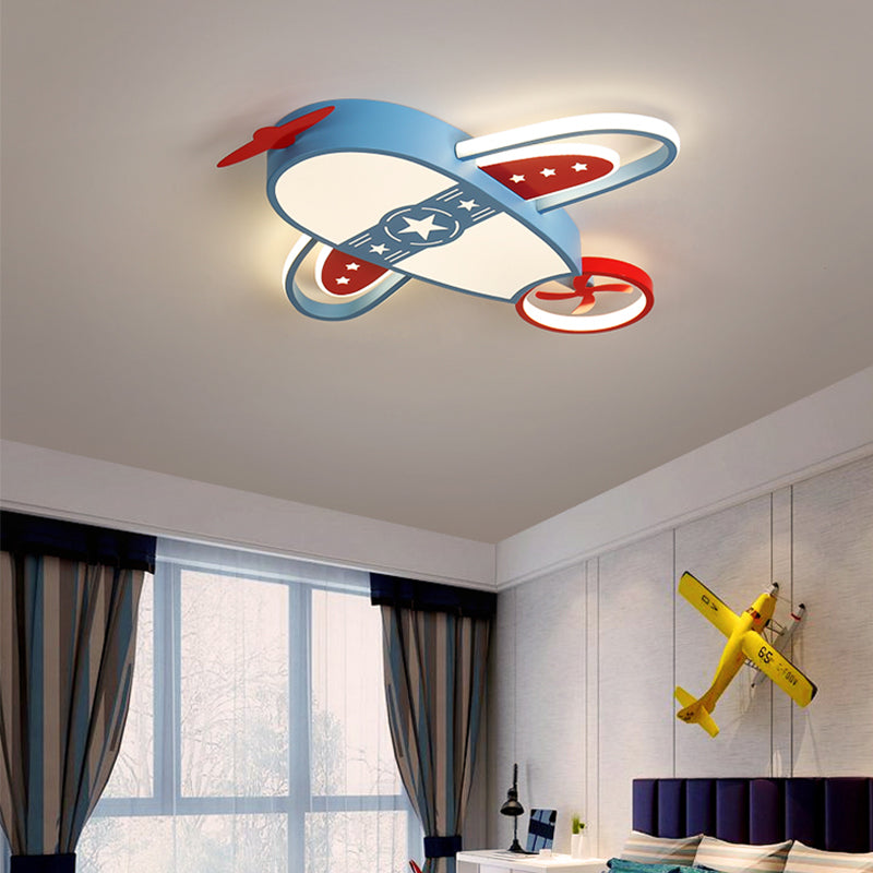 Plane Shape LED Ceiling Lamp Kids Style Iron 6 Lights Flush Mount for Bedroom