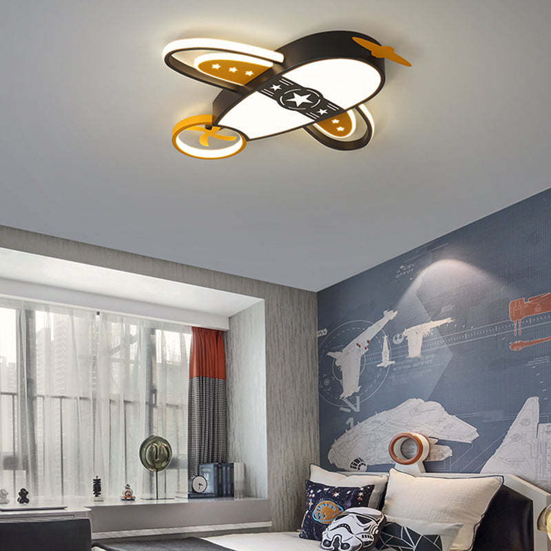 Plane Shape LED Ceiling Lamp Kids Style Iron 6 Lights Flush Mount for Bedroom