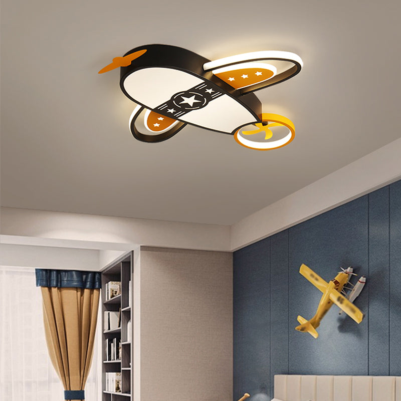 Plane Shape LED Ceiling Lamp Kids Style Iron 6 Lights Flush Mount for Bedroom