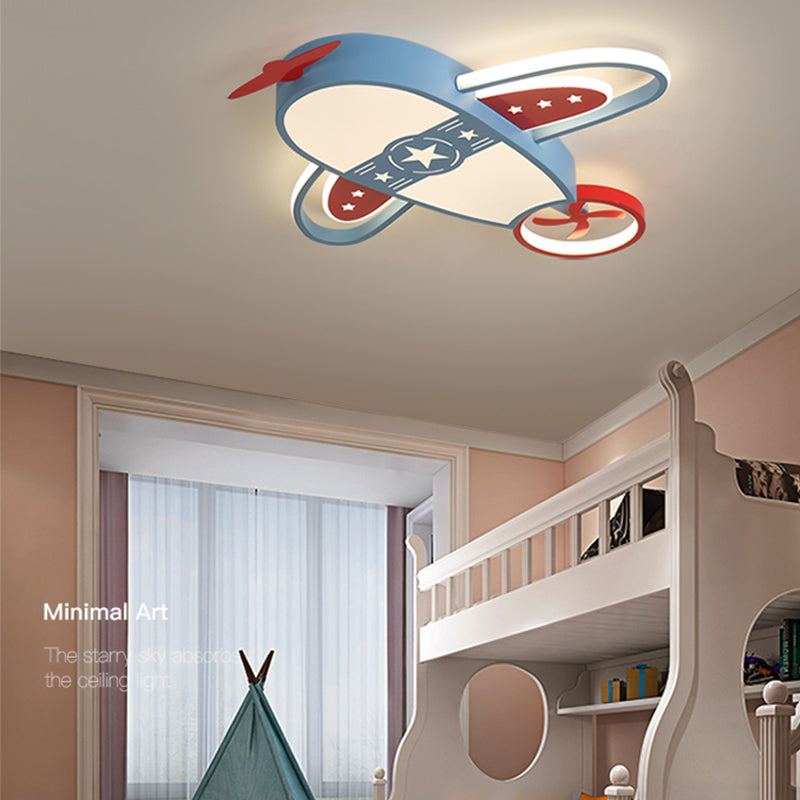 Plane Shape LED Ceiling Lamp Kids Style Iron 6 Lights Flush Mount for Bedroom