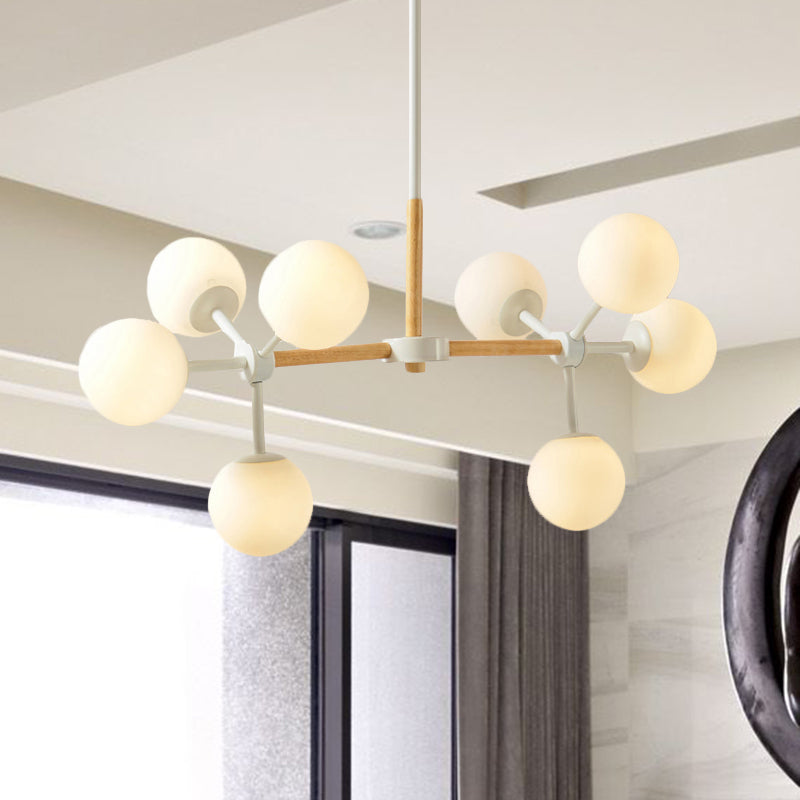 Modern White Chandelier Light Spherical Shade 8/12 Lights Opal Glass Hanging Light for Hotel Dining Table