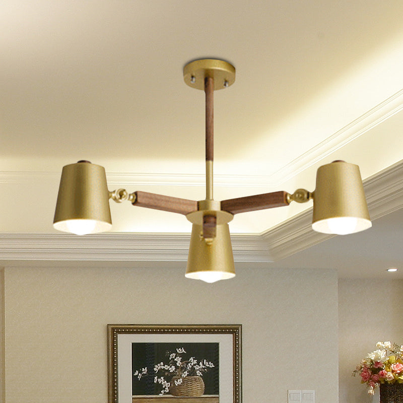 Metal Bucket Shade Chandelier Bedroom Restaurant Contemporary Hanging Light in Brass