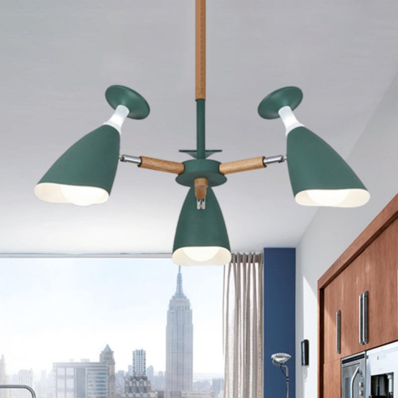 Rotatable Nordic Green/Grey/White Suspension Light Goblet Shade 3/6 Heads Metal Wood Chandelier for Office Shop