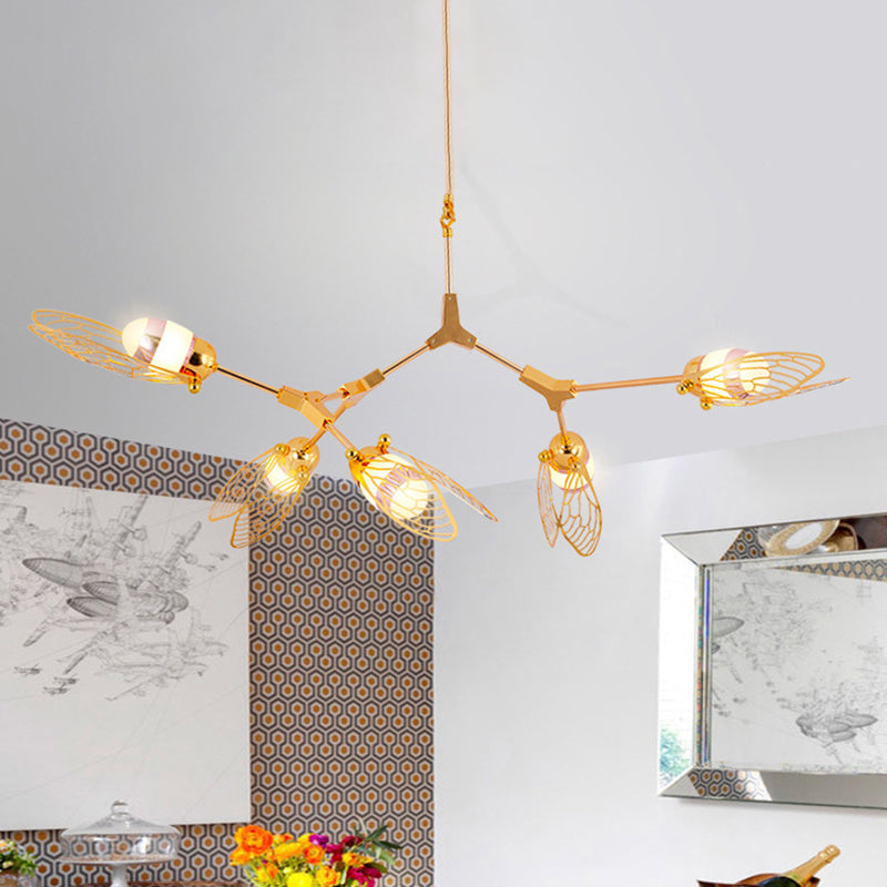 Romantic Etched Butterfly Chandelier Metallic Gold Finish Pendant Light for Dining Table