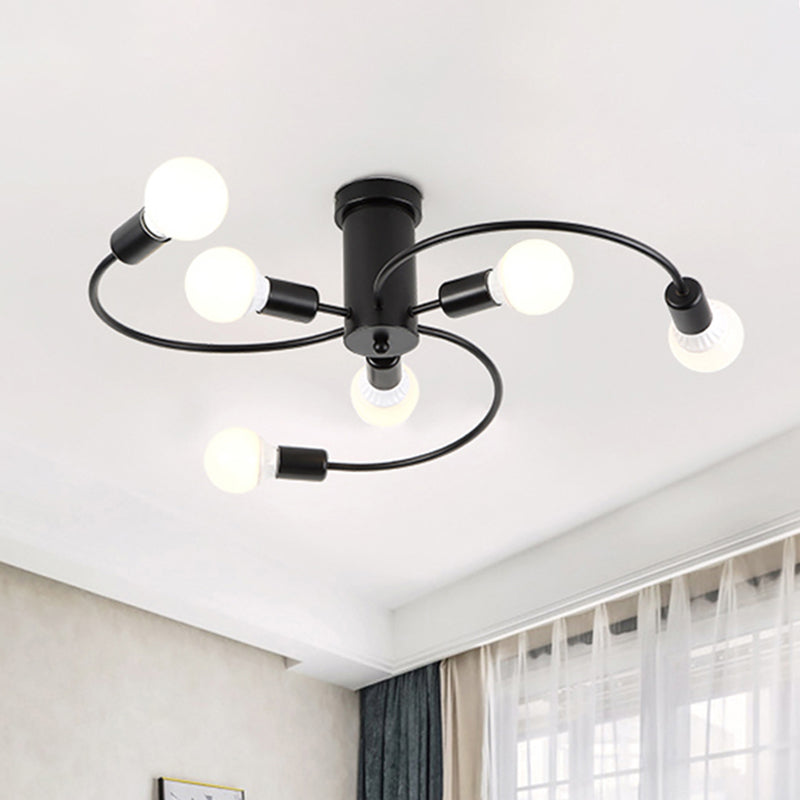 Contemporary Semi Ceiling Mount Light Twisted Arm Metallic Ceiling Fixture for Adult Bedroom