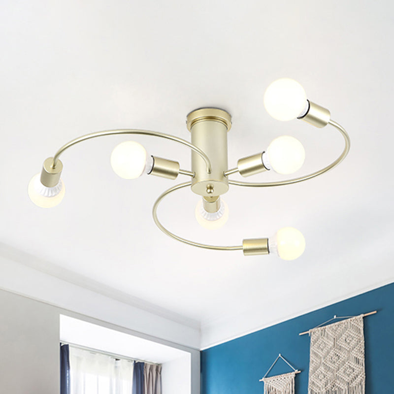 Contemporary Semi Ceiling Mount Light Twisted Arm Metallic Ceiling Fixture for Adult Bedroom