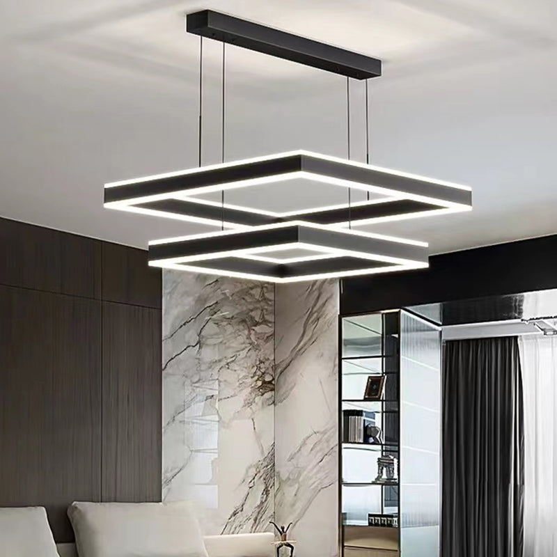 Modern Layered Chandelier Metal Square LED Chandelier Pendant for Living Room