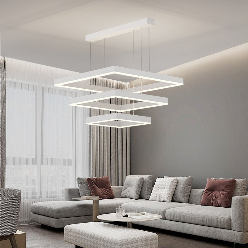 Modern Layered Chandelier Aluminum Square LED Chandelier Pendant for Living Room