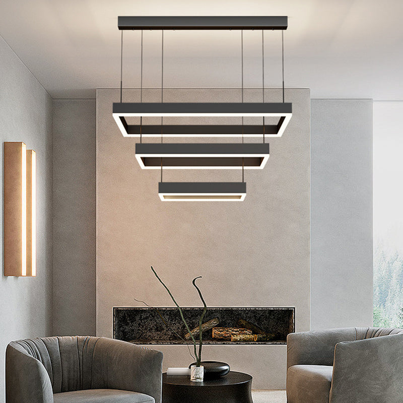 Modern Layered Chandelier Aluminum Square LED Chandelier Pendant for Living Room