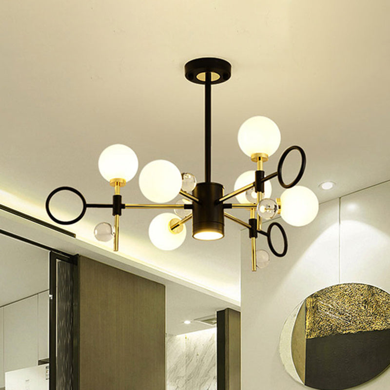 6/8 Light Hanging Chandelier Modern Nordic Style Black Pendant Light with Globe Glass Shade