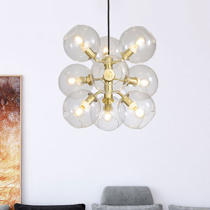 Clear Glass Grape Mini Chandelier 9 Head Post Modern Drop Ceiling Light in Gold Finish