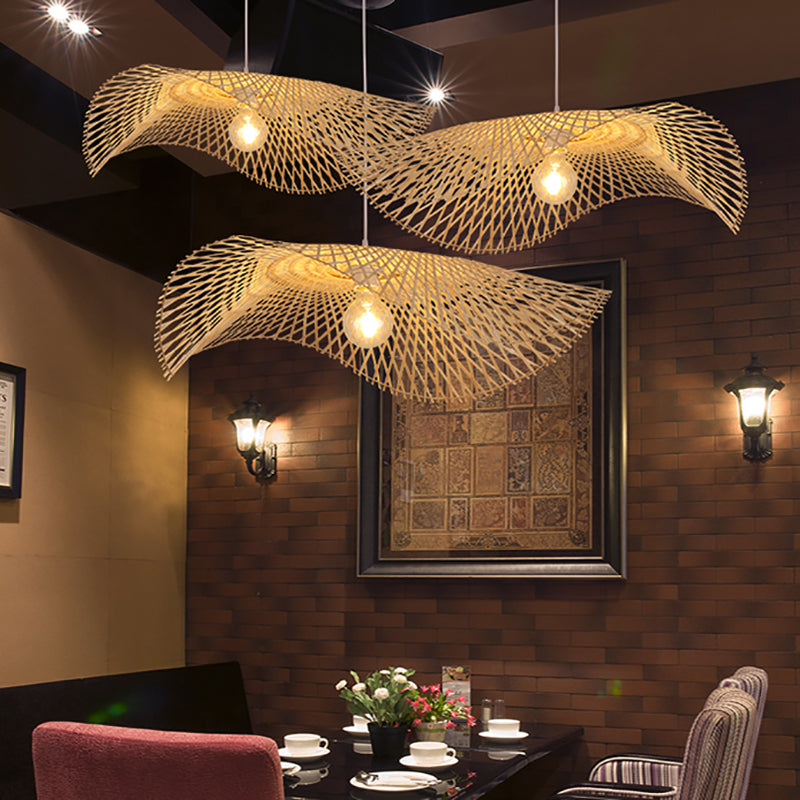 1-Light Chinese Style Bamboo Pendant Light Geometric Hanging Pendant for Tea Room