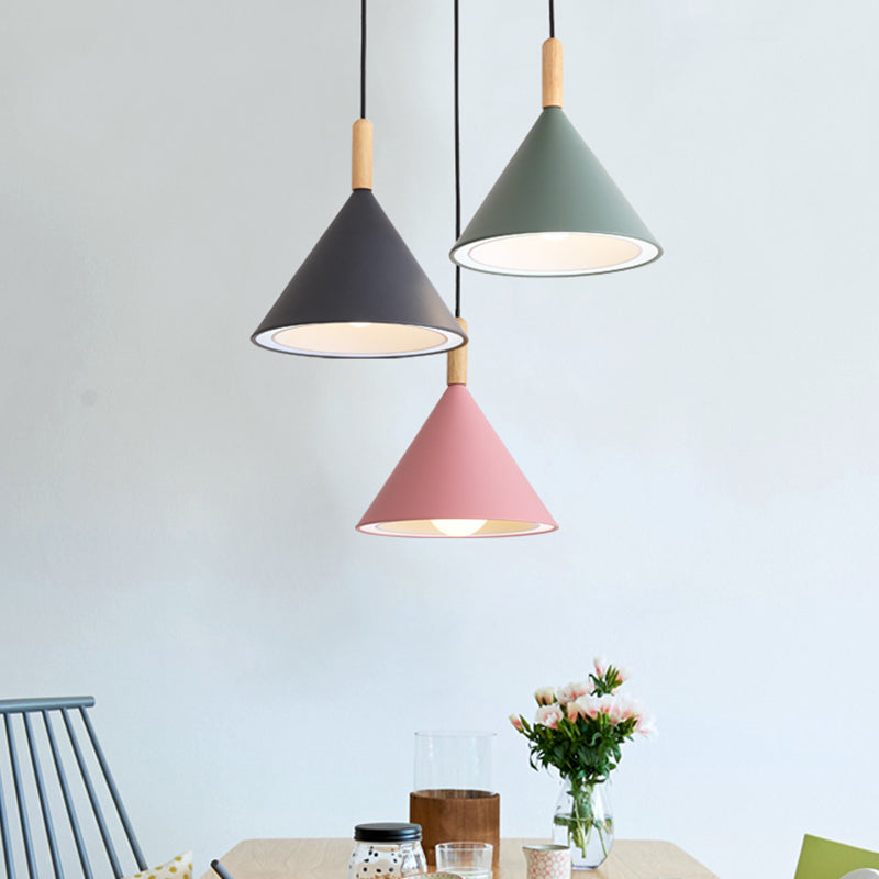 Metal Cone Shade Hanging Lights Modern Macaron Style 1 Light Hanging Mount Fixture