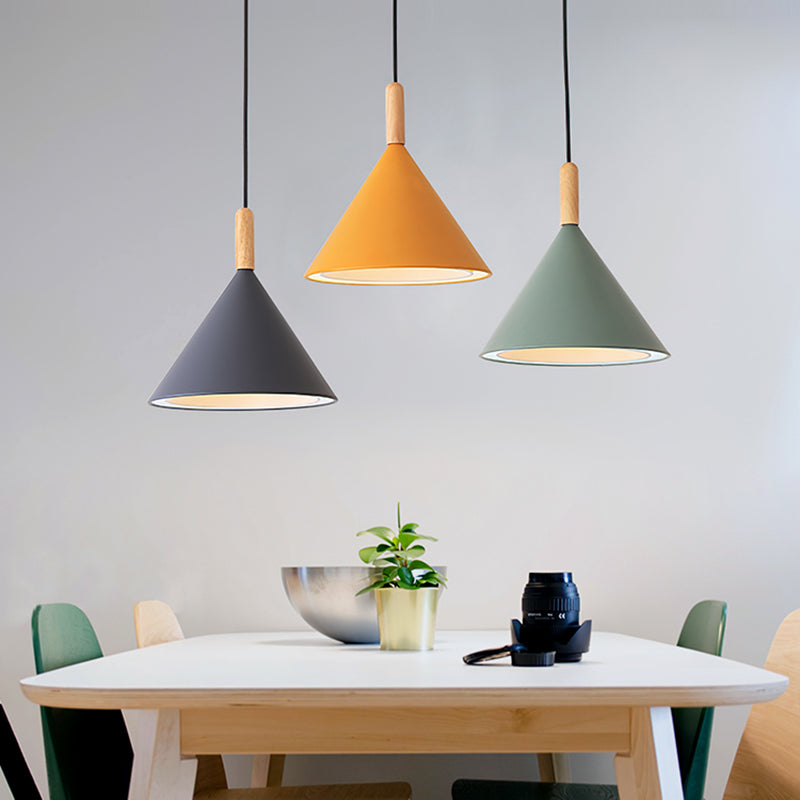 Metal Cone Shade Hanging Lights Modern Macaron Style 1 Light Hanging Mount Fixture