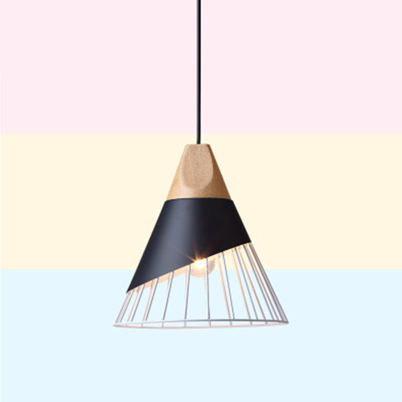 Modern Dining Room Ceiling Pendant Light Wood Cone Hanging Light with 1 Light