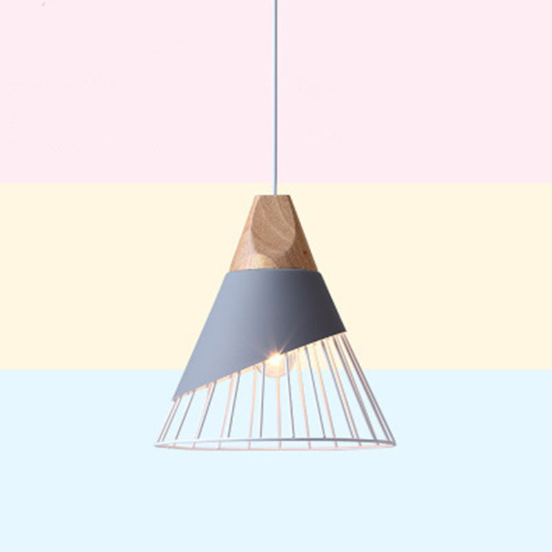 Modern Dining Room Ceiling Pendant Light Wood Cone Hanging Light with 1 Light