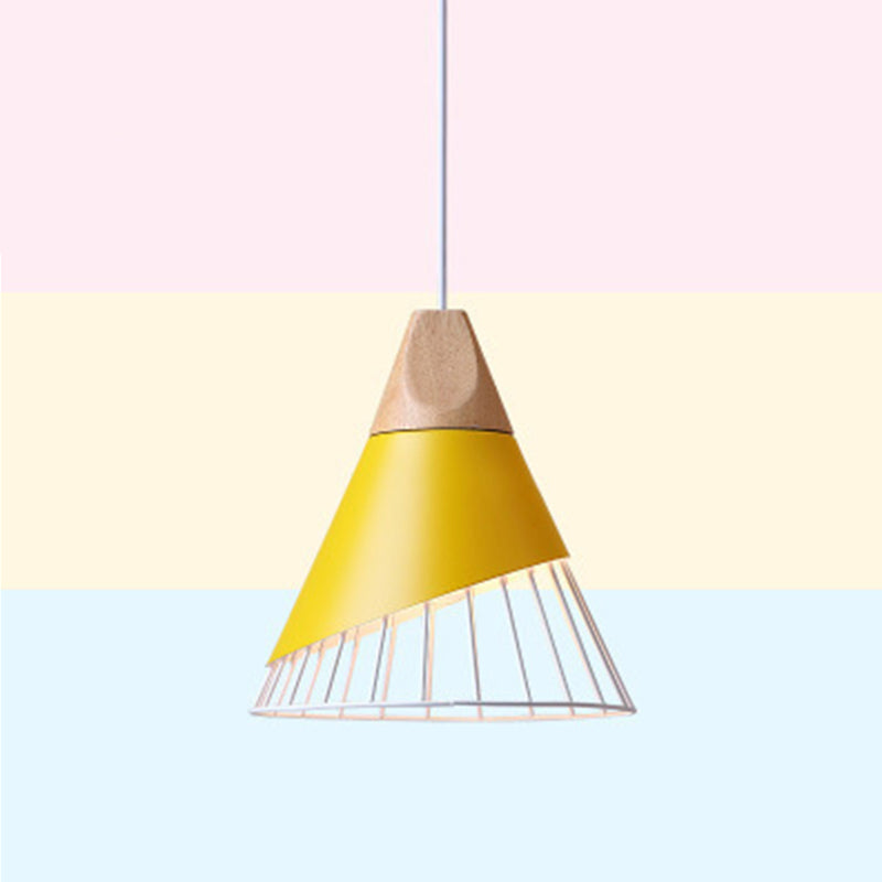 Modern Dining Room Ceiling Pendant Light Wood Cone Hanging Light with 1 Light