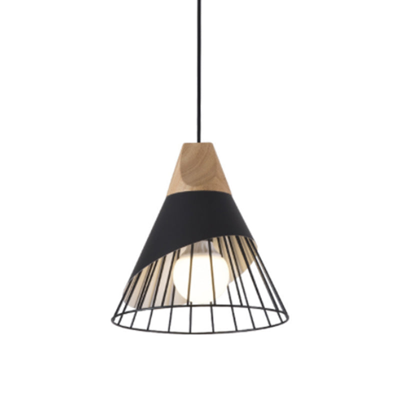 Modern Dining Room Ceiling Pendant Light Wood Cone Hanging Light with 1 Light