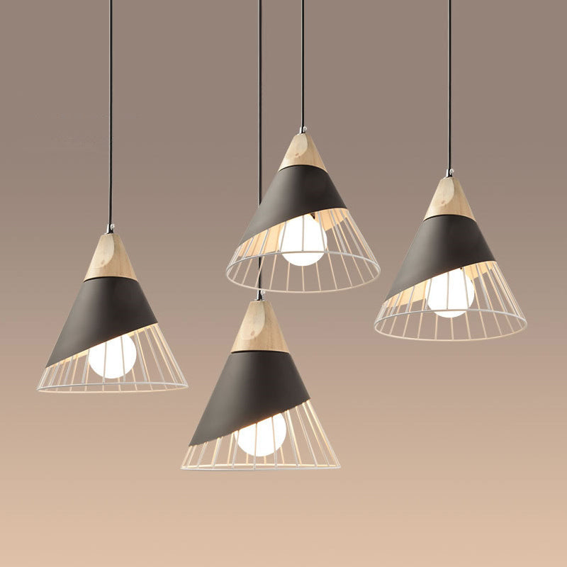 Modern Dining Room Ceiling Pendant Light Wood Cone Hanging Light with 1 Light