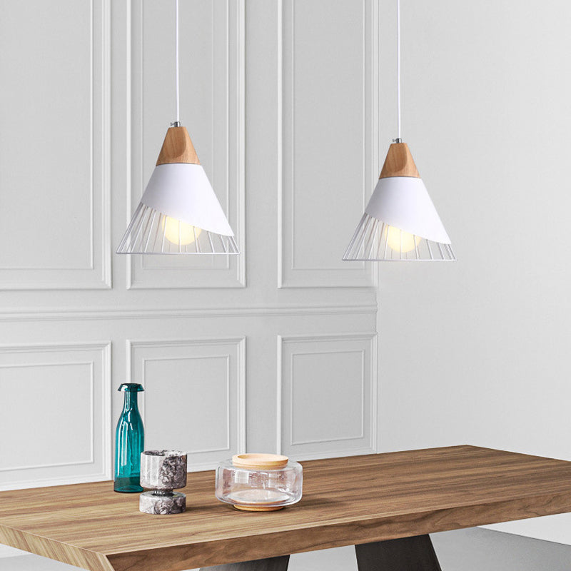 Modern Dining Room Ceiling Pendant Light Wood Cone Hanging Light with 1 Light