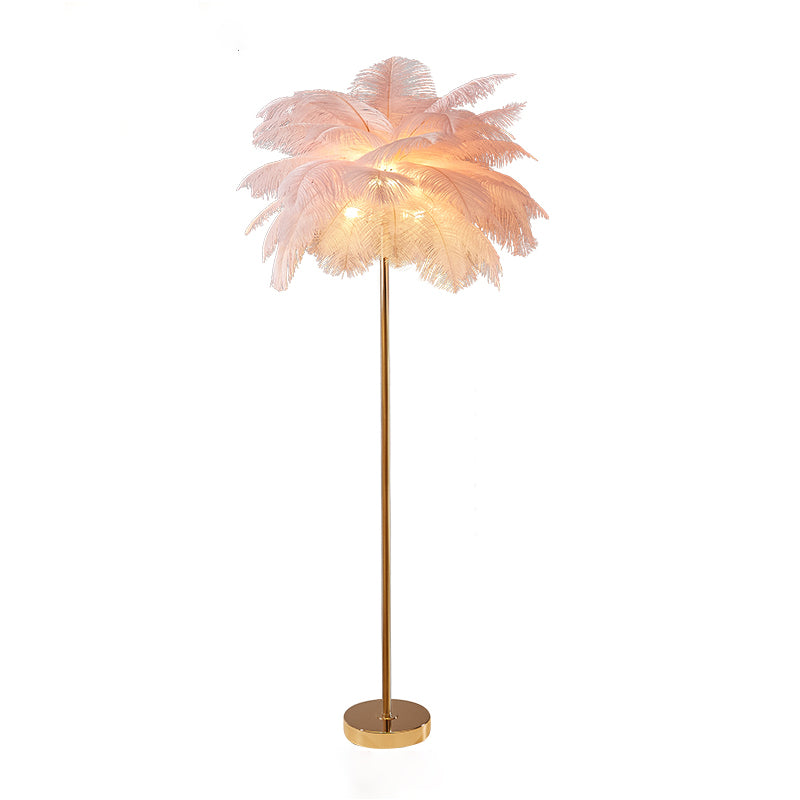 Modern Floor Lamp Colorful Floor Lighting Fixture with Feather Shade for Sitting Room