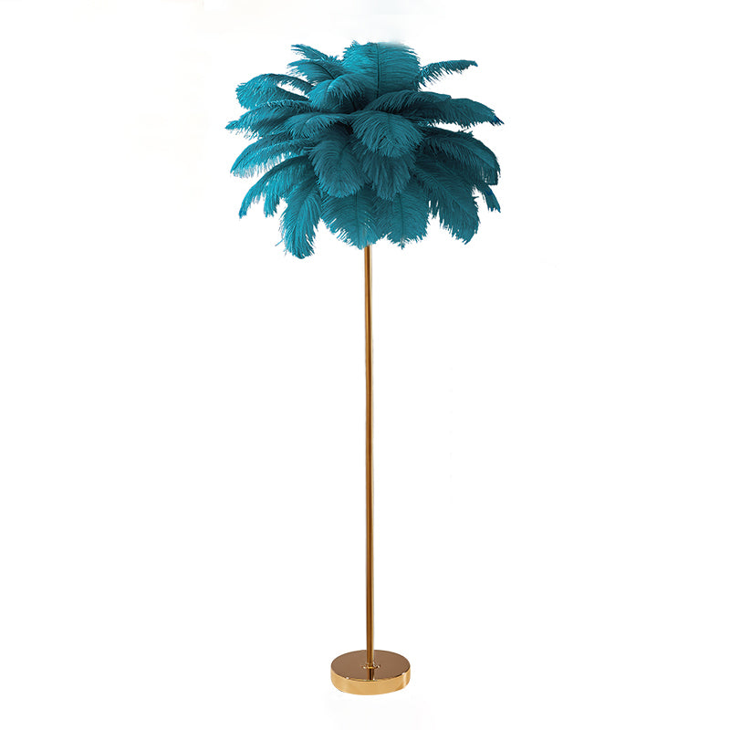 Modern Floor Lamp Colorful Floor Lighting Fixture with Feather Shade for Sitting Room