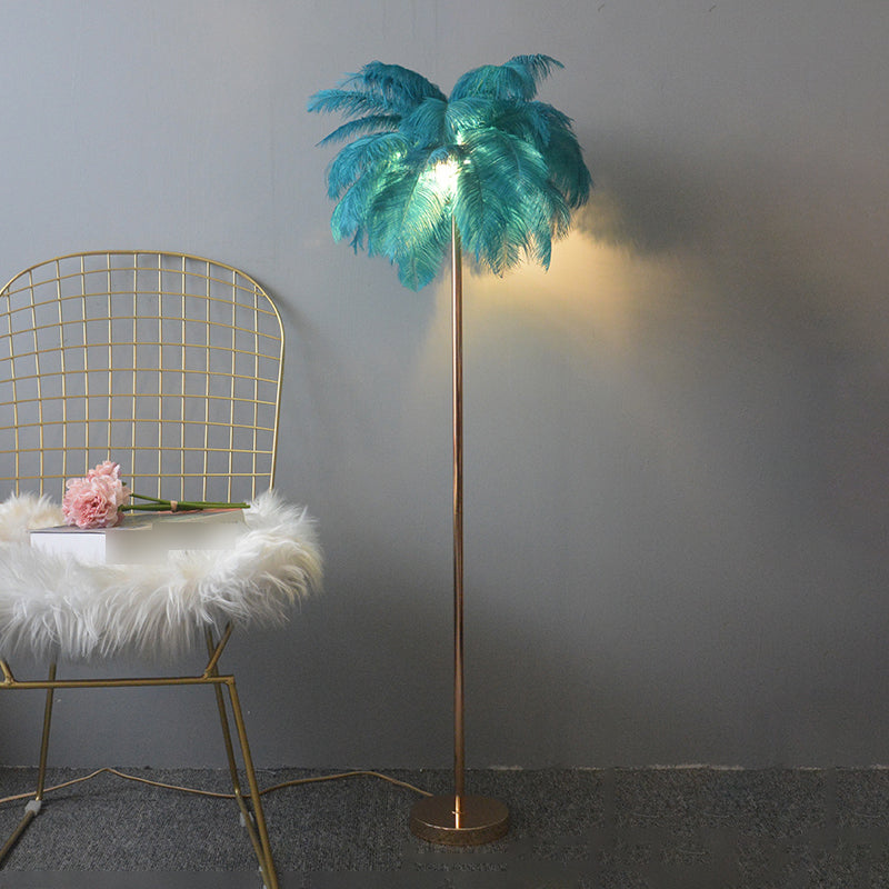 Modern Floor Lamp Colorful Floor Lighting Fixture with Feather Shade for Sitting Room