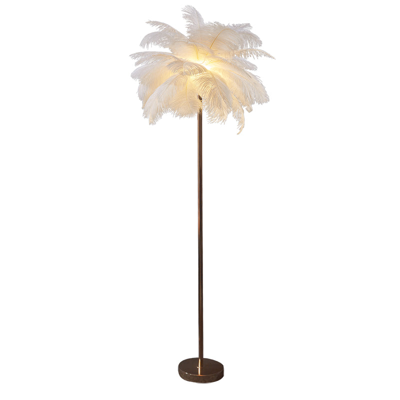 Modern Floor Lamp Colorful Floor Lighting Fixture with Feather Shade for Sitting Room