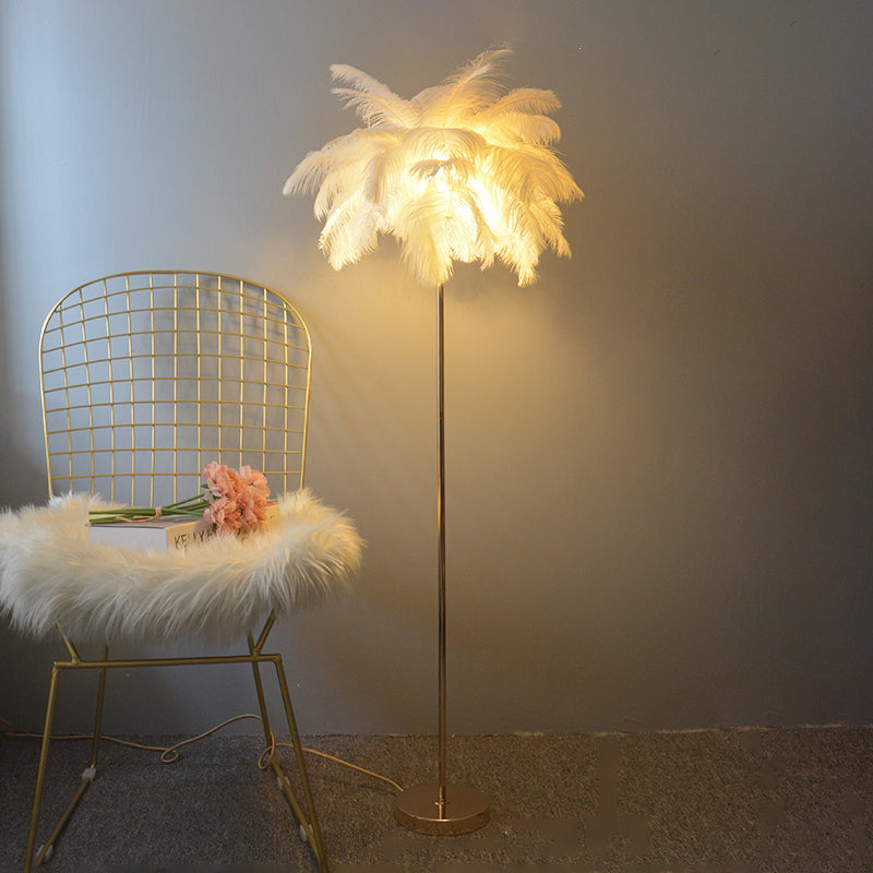 Modern Floor Lamp Colorful Floor Lighting Fixture with Feather Shade for Sitting Room