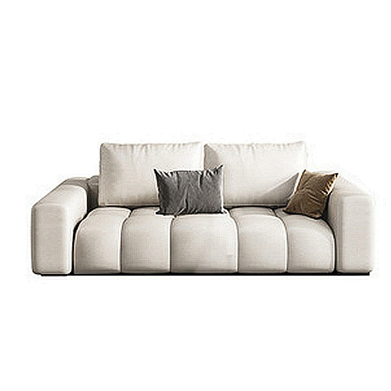 Nordic  Cream Square Arm Sofa Faux Leather Cushion Back Sectional for Living Room