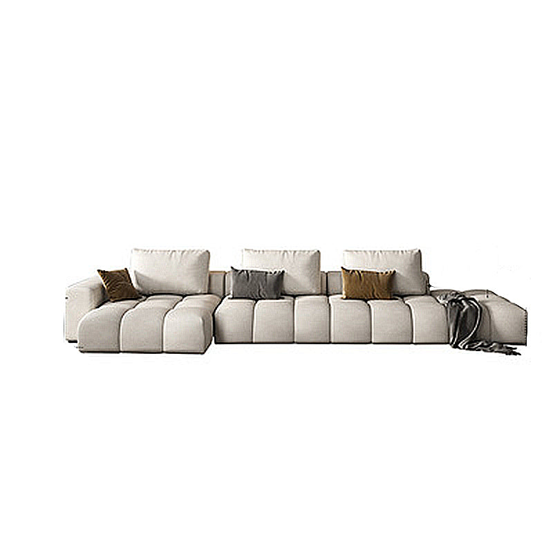 Nordic  Cream Square Arm Sofa Faux Leather Cushion Back Sectional for Living Room